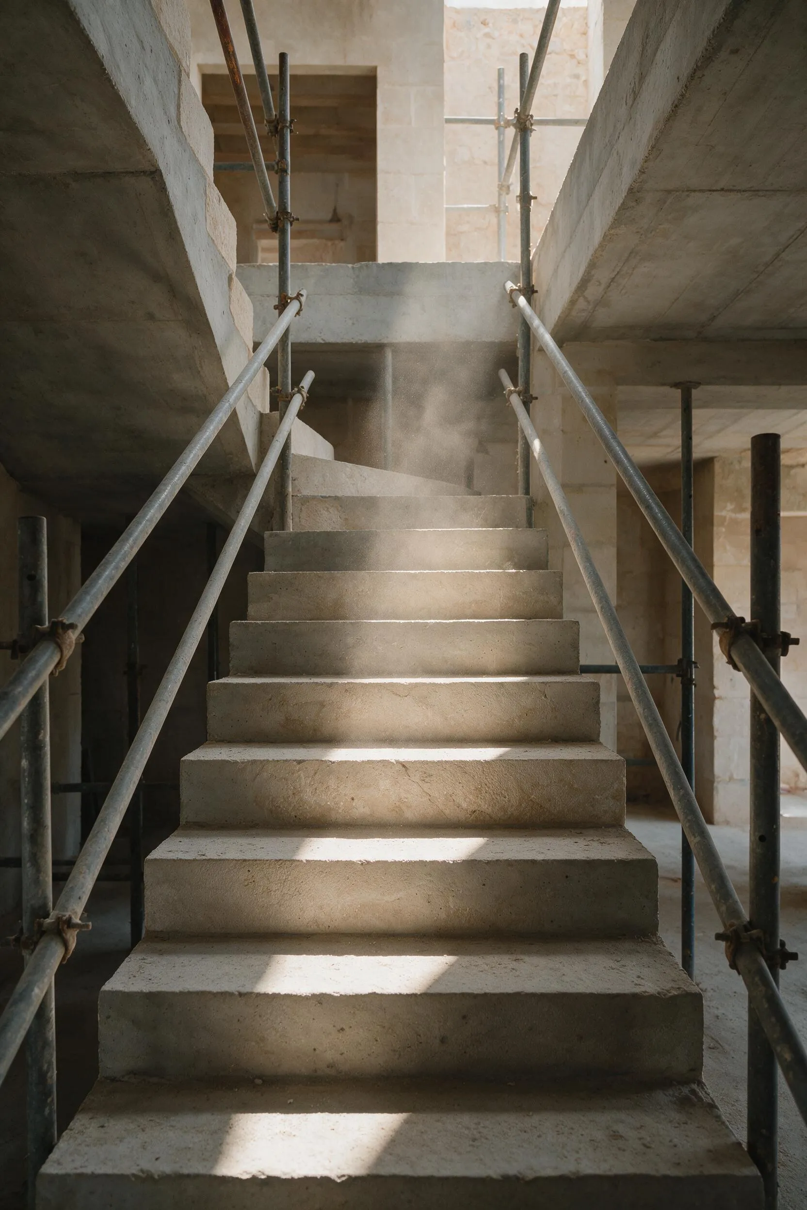 Escalera de obra vista durante una visita de control de ejecución